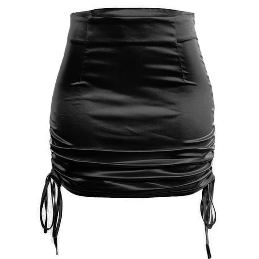 Drawstring Satin Mini Skirt
