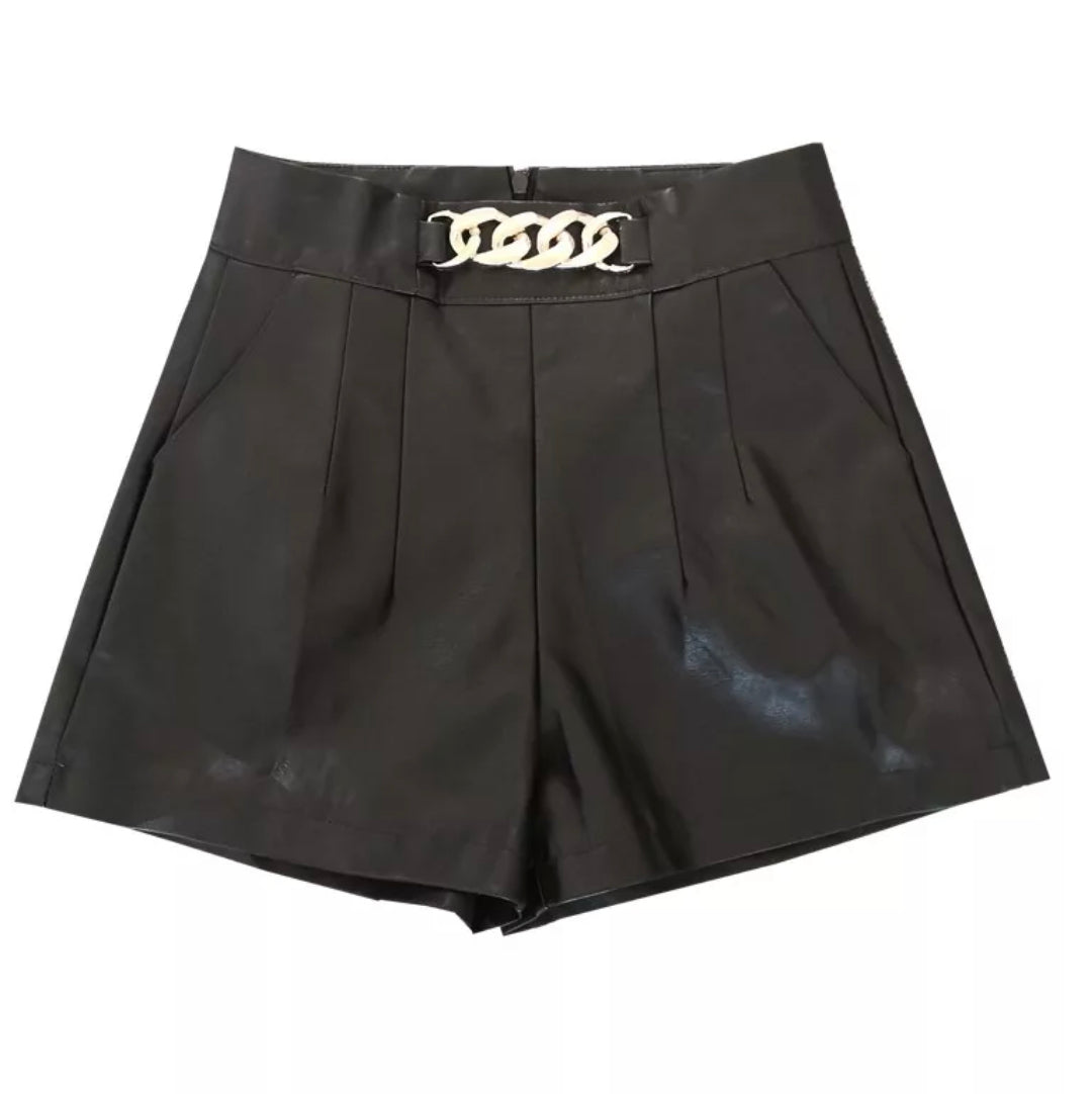 Leather Chunky Chain Shorts
