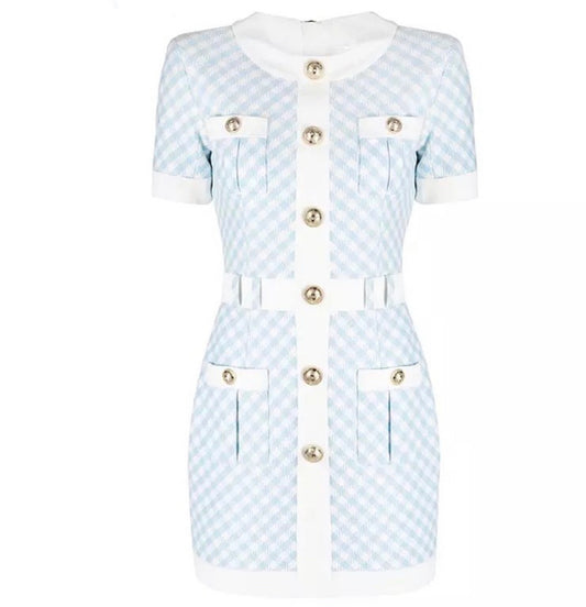 Abby Blue-White Plaid Dress