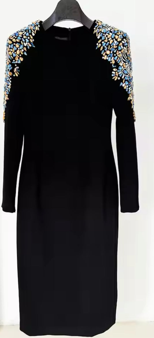 Black Crystal Midi Dress