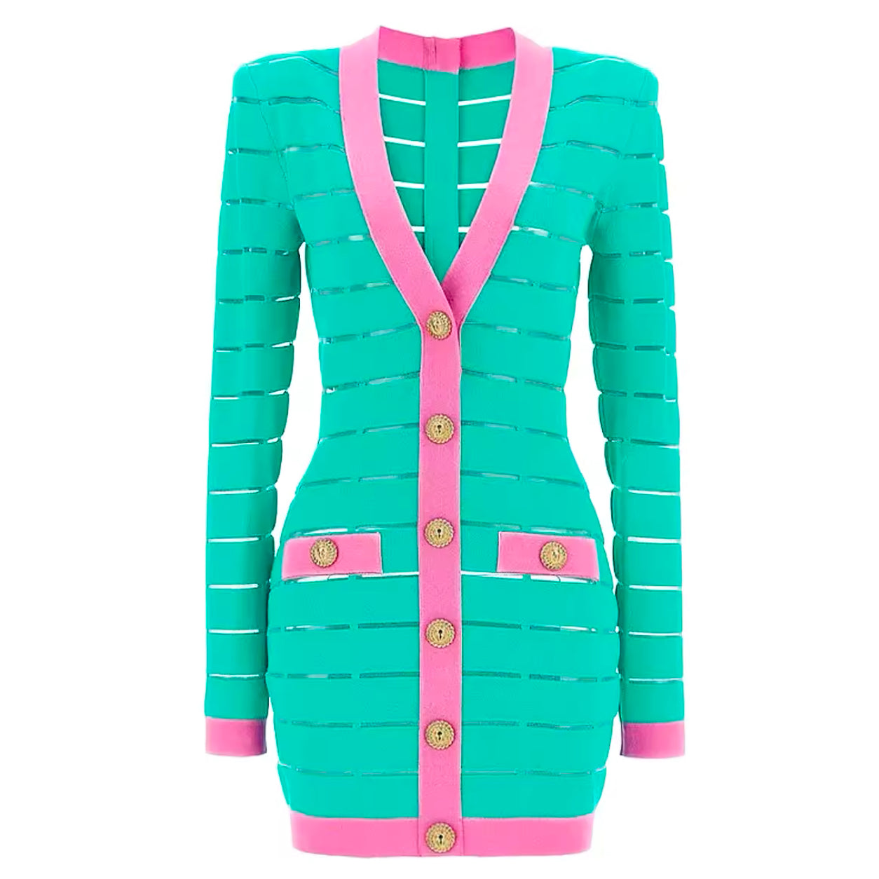 Turquoise Knit Pink Striped Dress