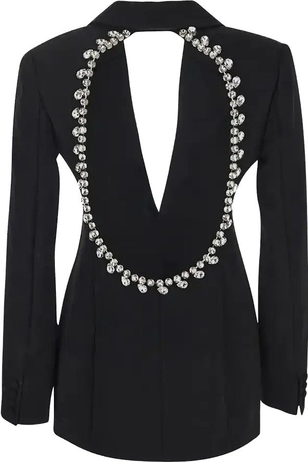Cutout Back Crystal Black Blazer