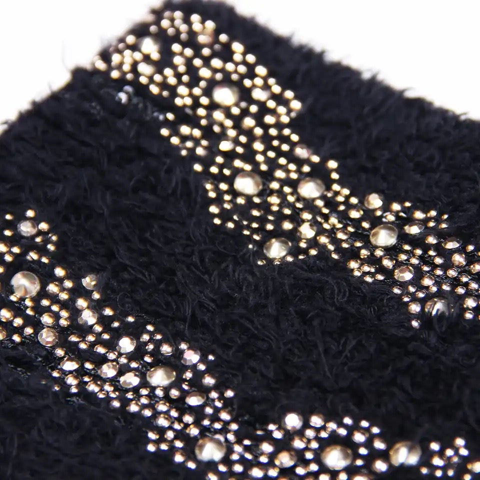 Embellished Gold Studs Knit Skirt