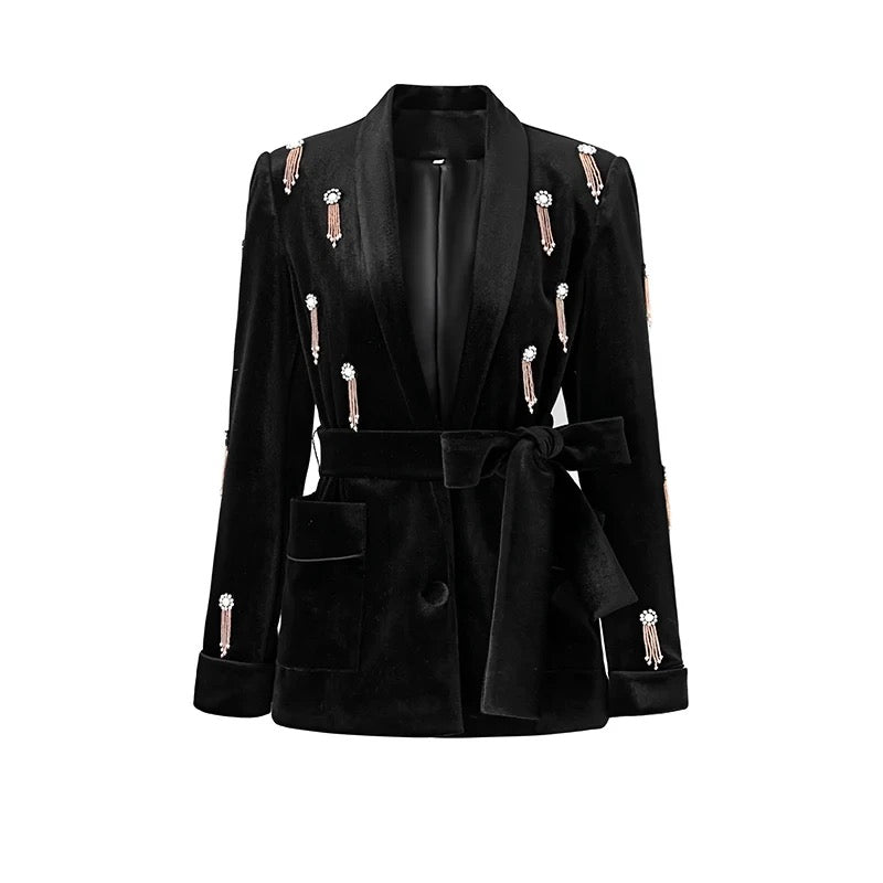 Black Velvet Crystal Blazer Set