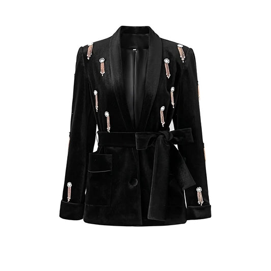 Black Velvet Crystal Blazer Set