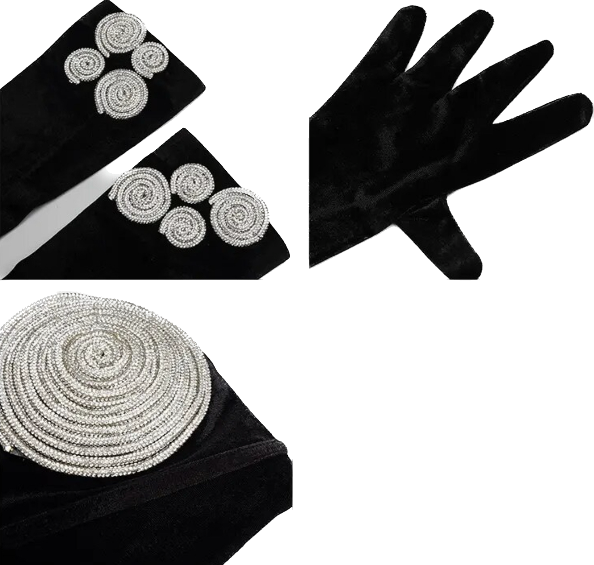 Black Velour Crystal Gloves Dress