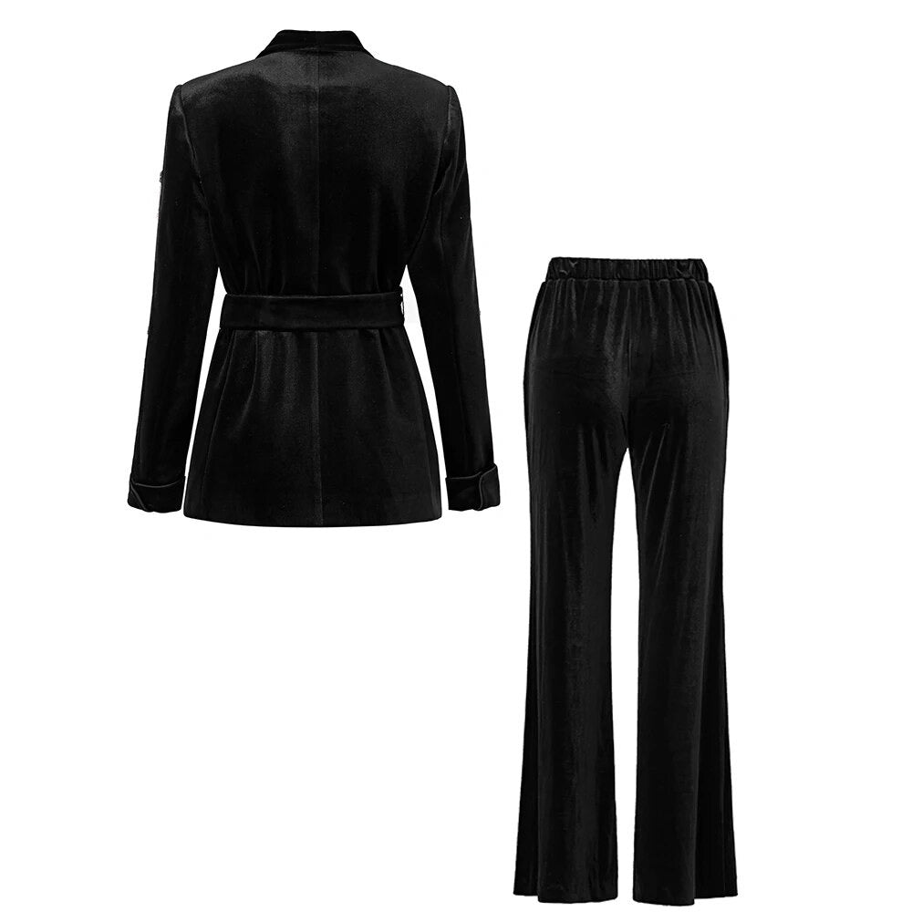Black Velvet Crystal Blazer Set
