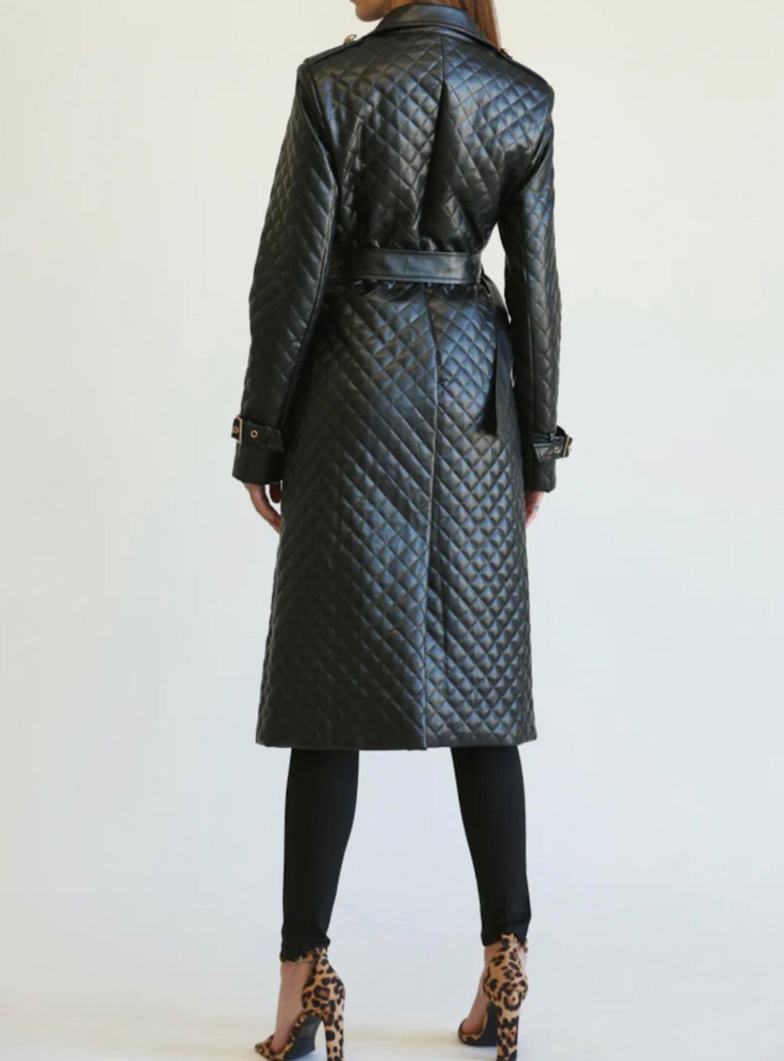 Alma Quilted Black Trench Coat