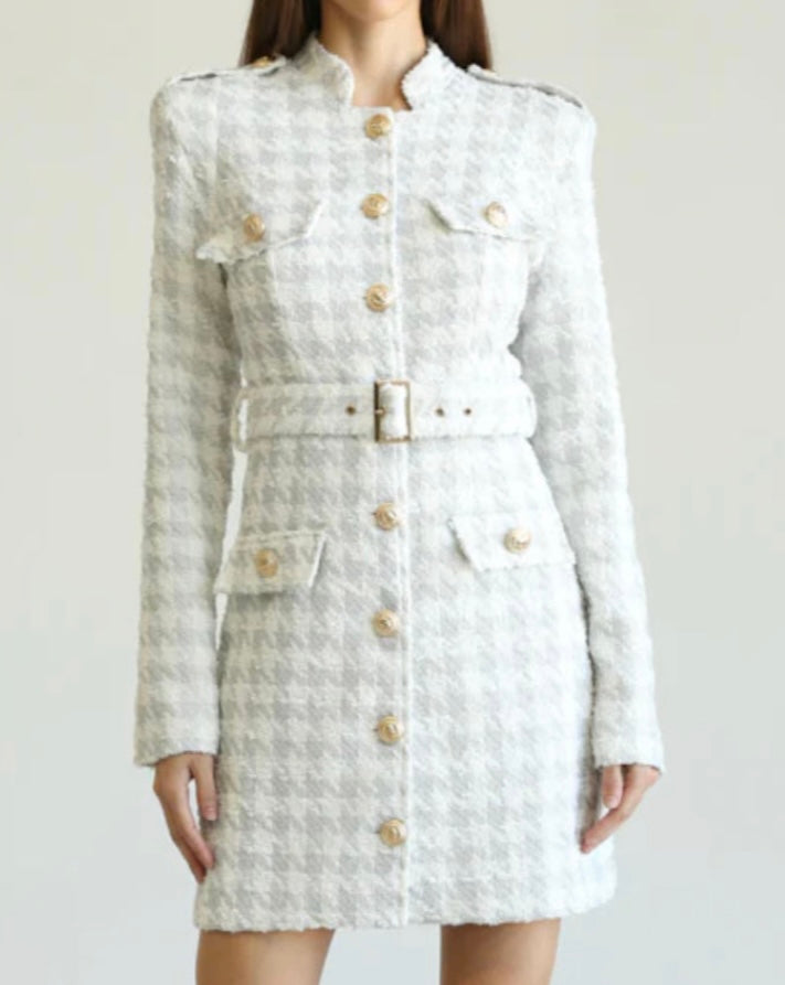 Alma Silver Tweed Dress