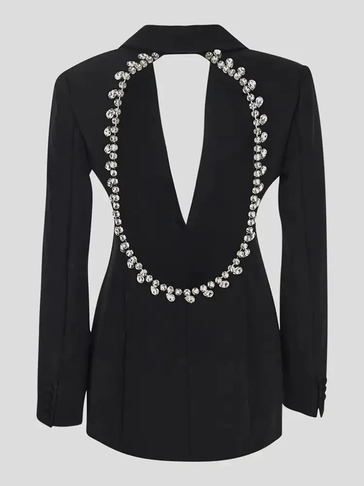 Cutout Back Crystal Black Blazer