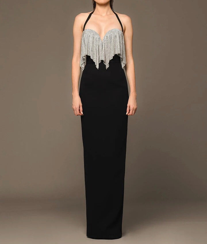 Black Crystal Mesh Split Dress