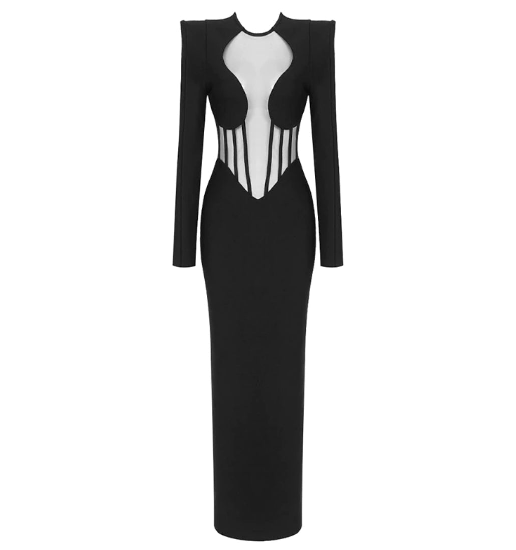 Split Mesh Black Dress