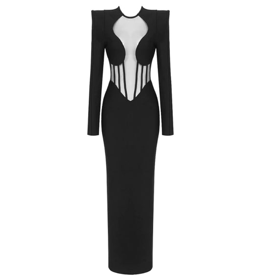 Split Mesh Black Dress