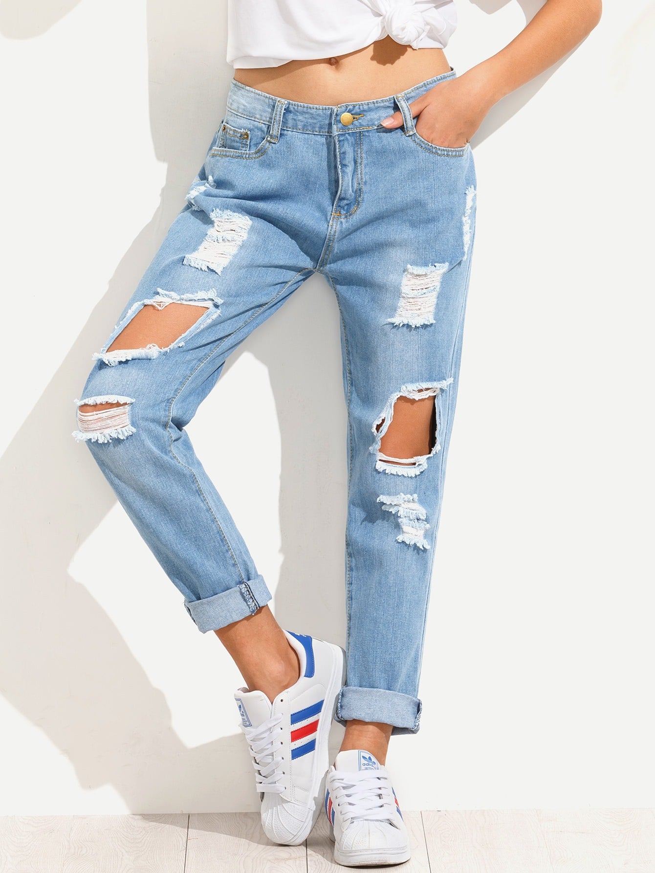 Distressed Irregular Jeans - spiffy-fashion-boutique