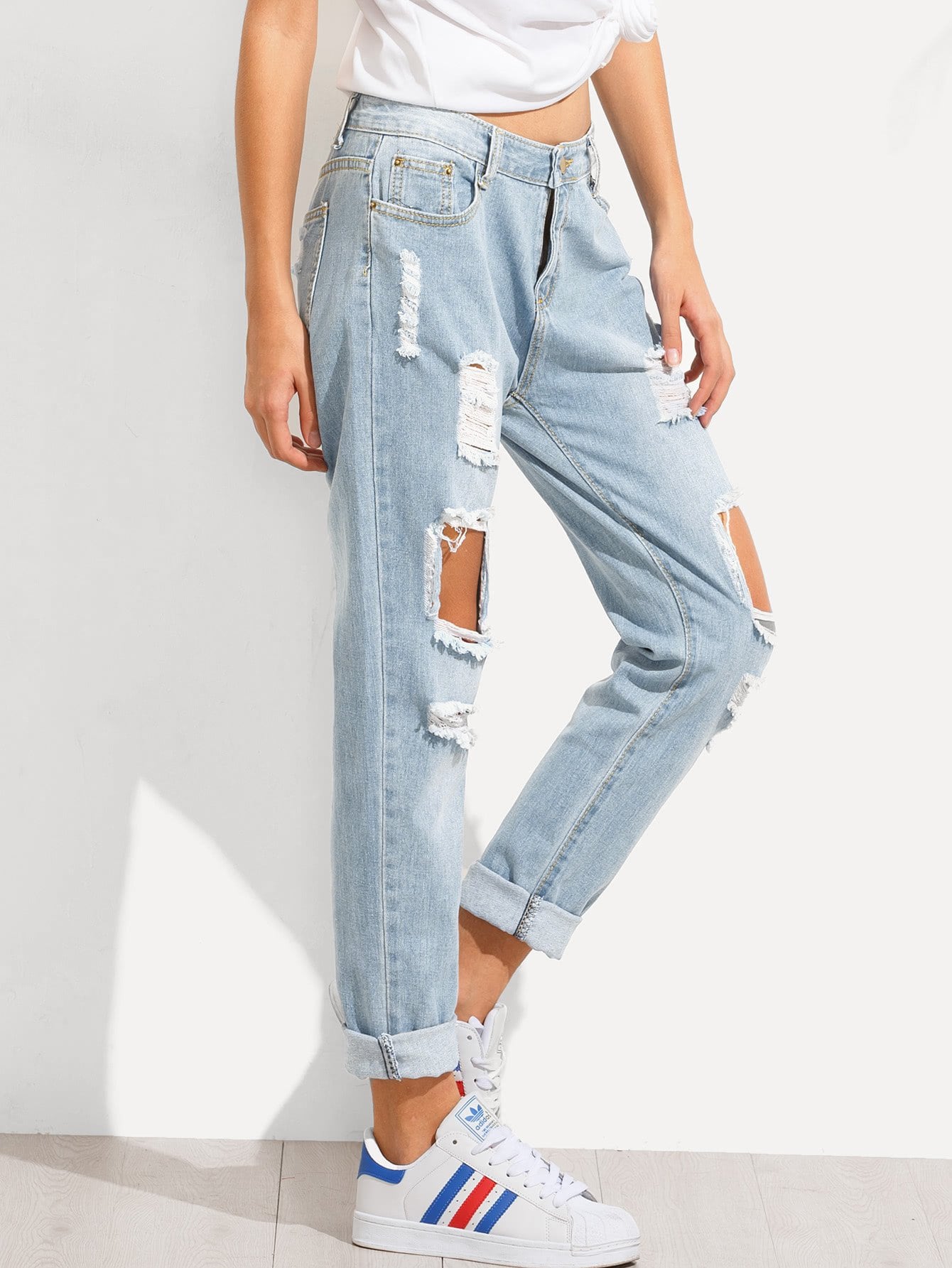 Distressed Irregular Jeans - spiffy-fashion-boutique