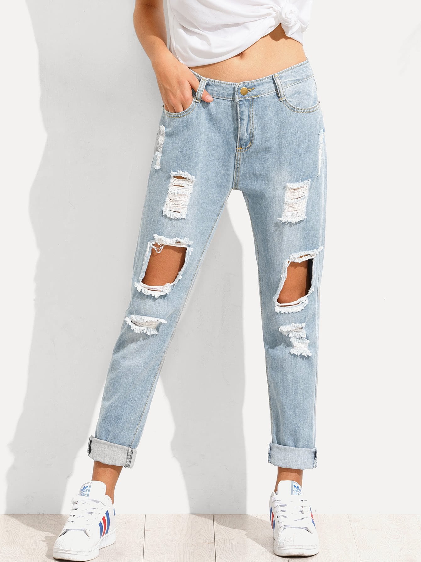 Distressed Irregular Jeans - spiffy-fashion-boutique