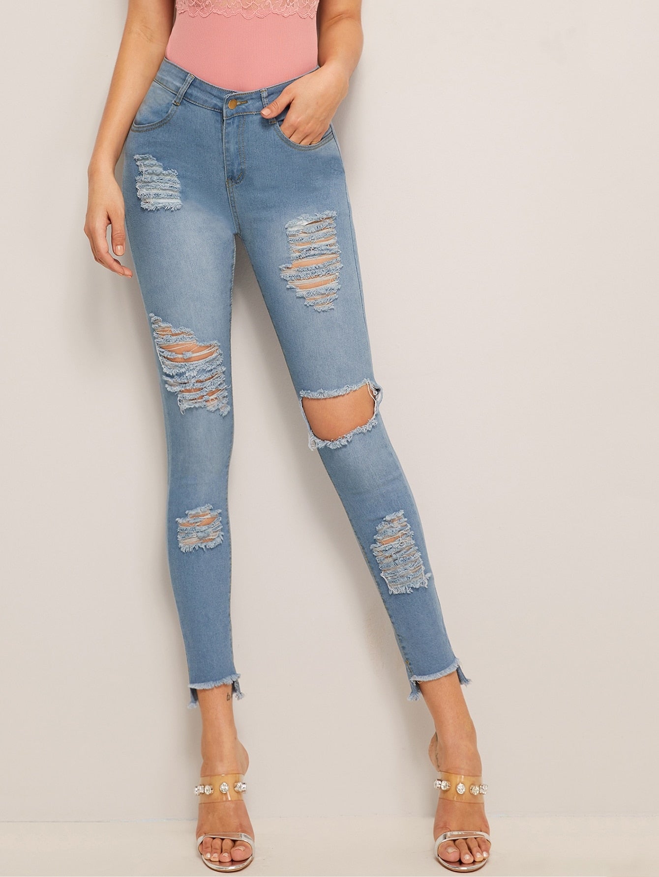Ripped  Faded Wash Jeggings - spiffy-fashion-boutique