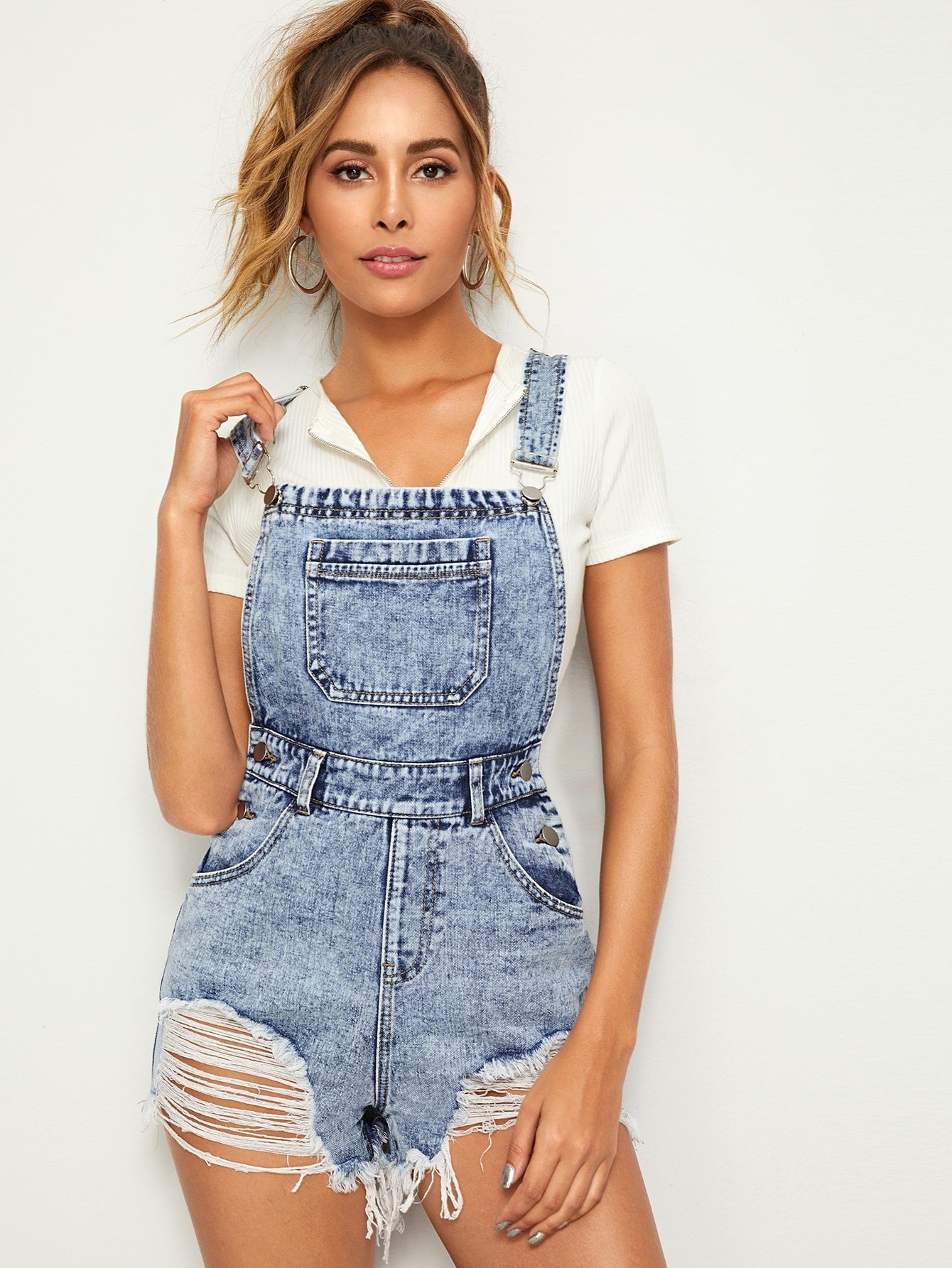 Ripped Detail Ripped Detail Denim Overall - spiffy-fashion-boutique