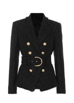 Wool Shimmer Belted Blazer