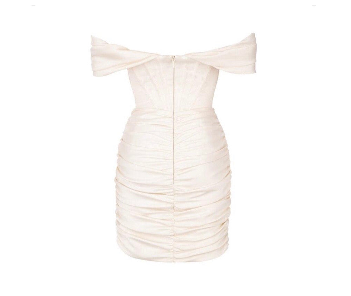 SATIN CORSET RUCHED MINI DRESS