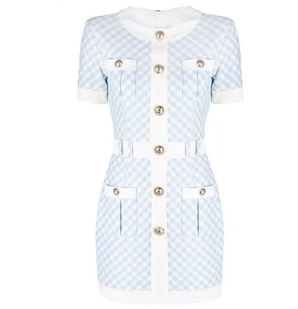 Abby Blue-White Plaid Dress