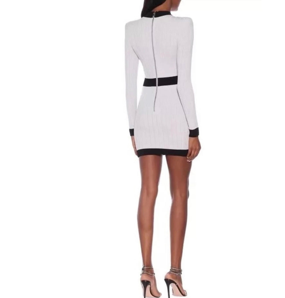 Black & White Silver Buttons Dress